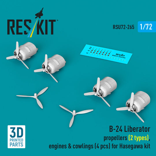 B-24 Liberator propellers (2 types), engines & cowlings (4 pcs) (3D Printed) for Hasegawa