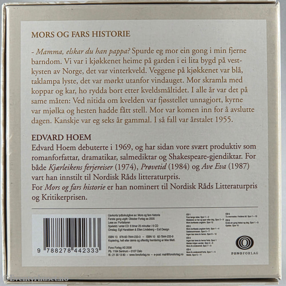 Edvard Hoem 2005 Mors og fars historie. Lydbok på CD. Dorling Kindersley / Egmont Film