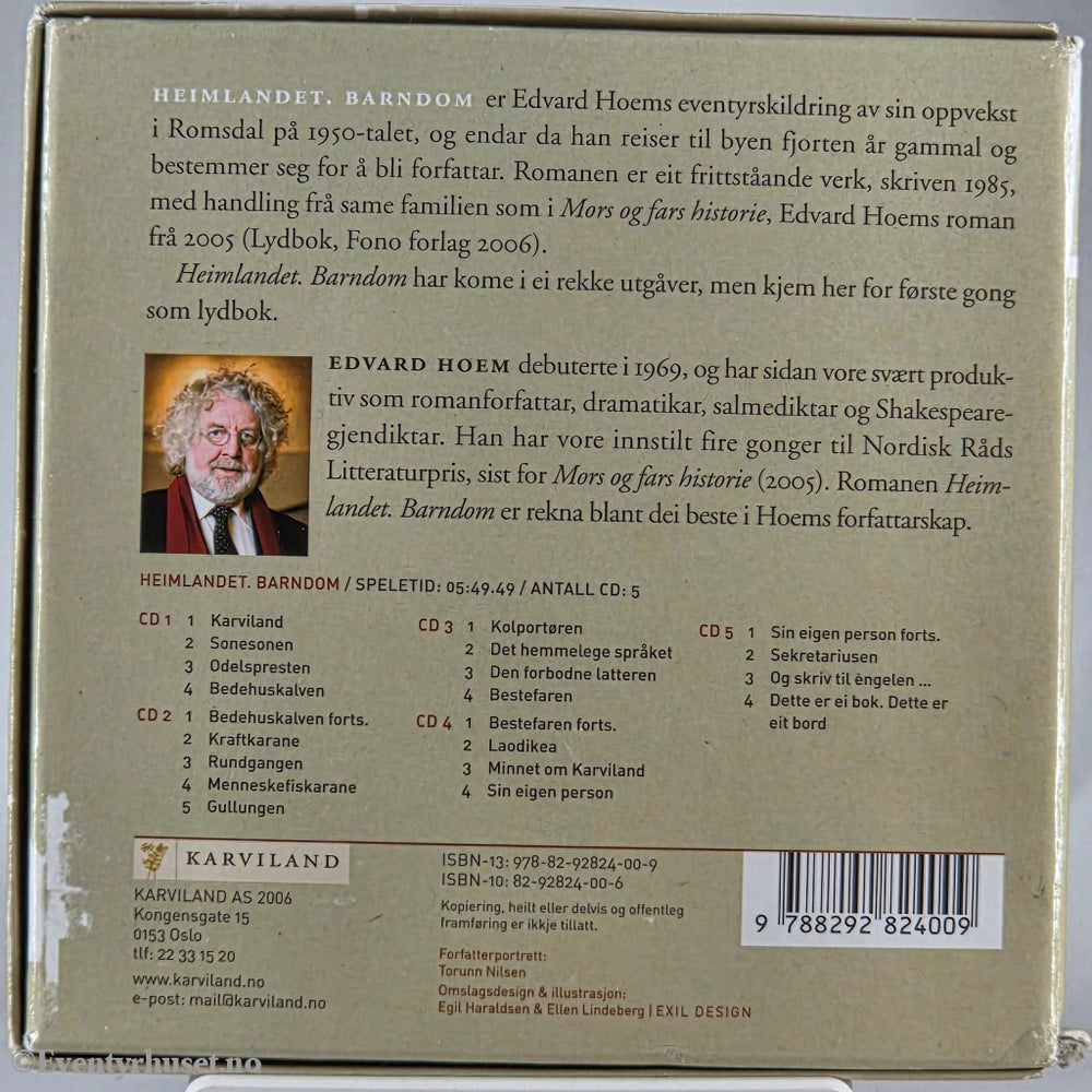 Edvard Hoem 2006 Heimlandet. Barndom. Lydbok på CD.
