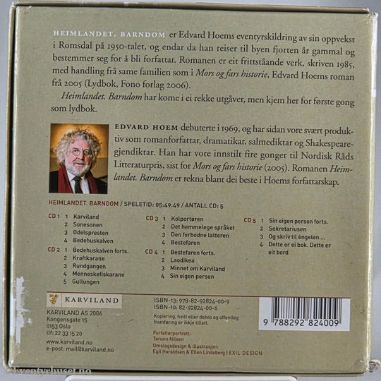 Edvard Hoem 2006 Heimlandet. Barndom. Lydbok på CD.