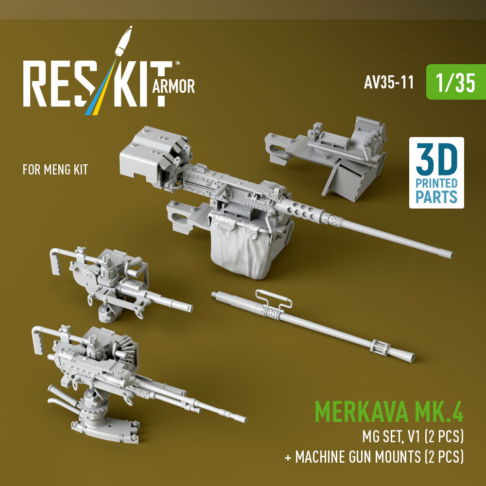 Merkava Mk.4 MG set, V.1 (2 pcs) + Machine gun mounts (2 pcs) (3D Printed) for Meng