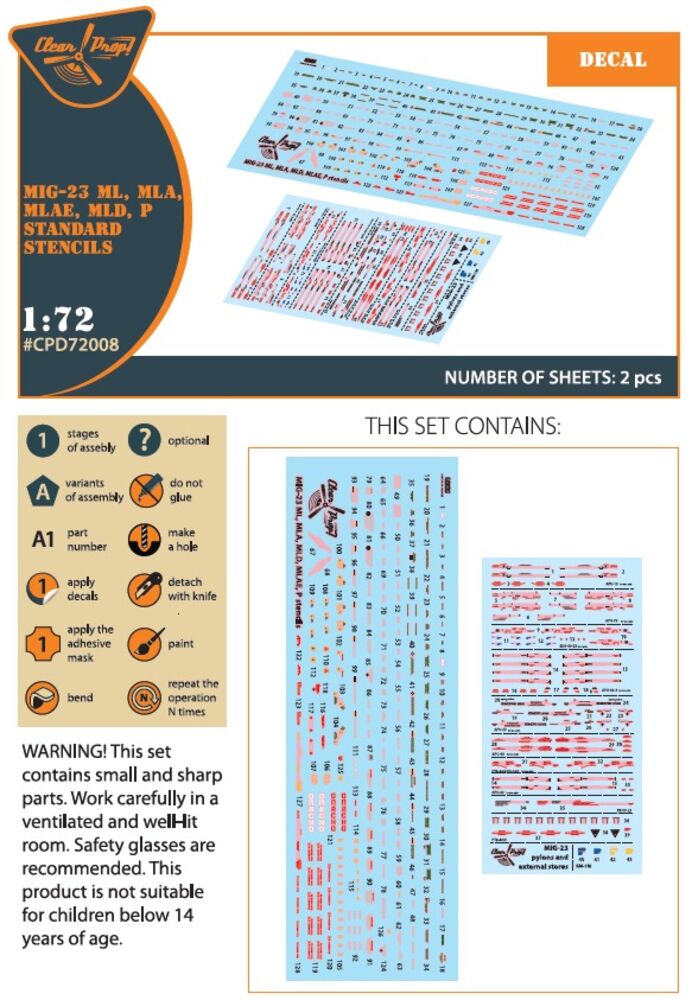 MiG-23ML, MLA, MLD, P, MLAE standard stencils for CP kits and other