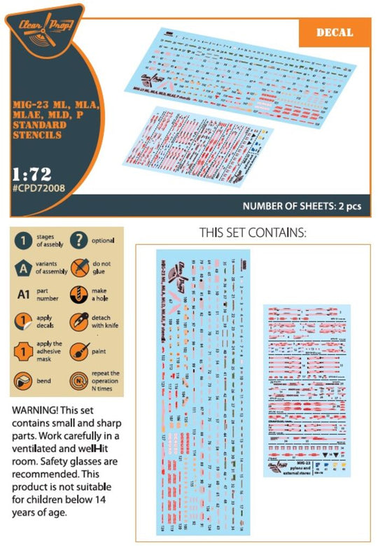 MiG-23ML, MLA, MLD, P, MLAE standard stencils for CP kits and other