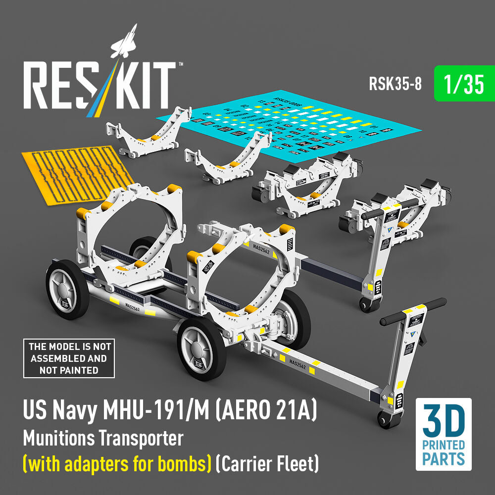 US NAVY MHU-191/M (AERO 21A) Munitions Transporter (with adapters for bombs) (Carrier Fleet) (3D Printed model kit)