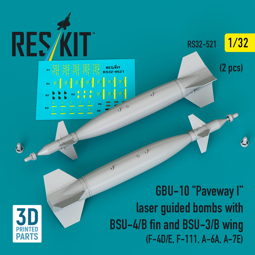 GBU-10 Paveway I laser guided bombs with BSU-4/B fin and BSU-3/B wing (2 pcs) (F-4D/E, F-111, A-6A, A-7E) (3D Printed)