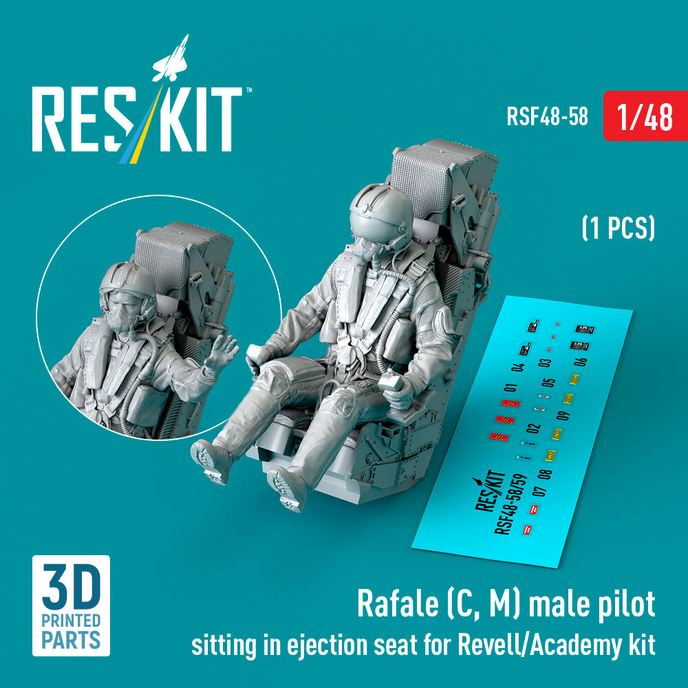 Rafale (C, M) male pilot sitting in ejection seat for Revell/Academy kit (1 pcs) (3D Printed)