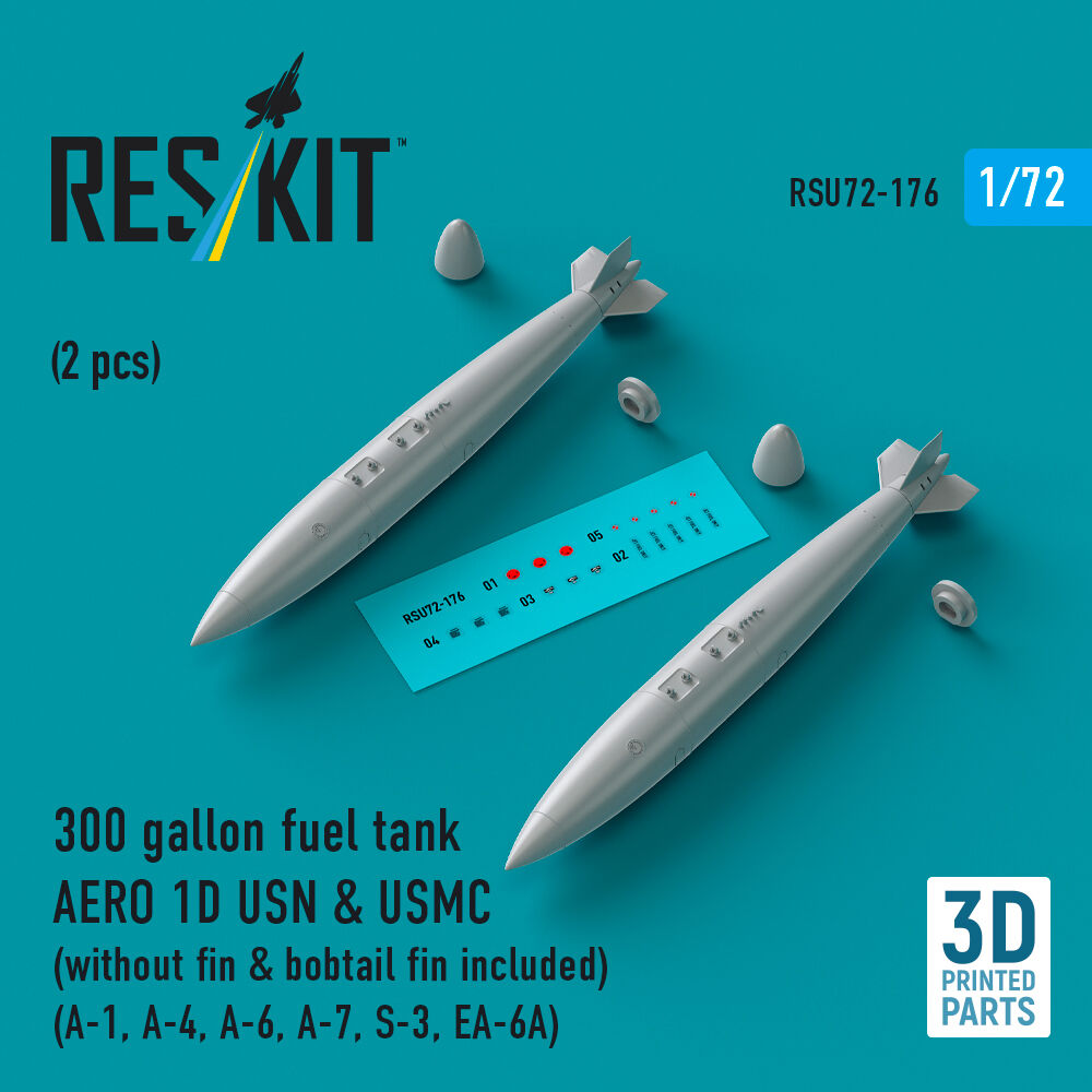 300 gallon fuel tank AERO 1D USN & USMC (without fin & bobtail fin included) (2 pcs) (A-1, A-4, A-6, A-7, S-3, EA-6A) (3D Printed)