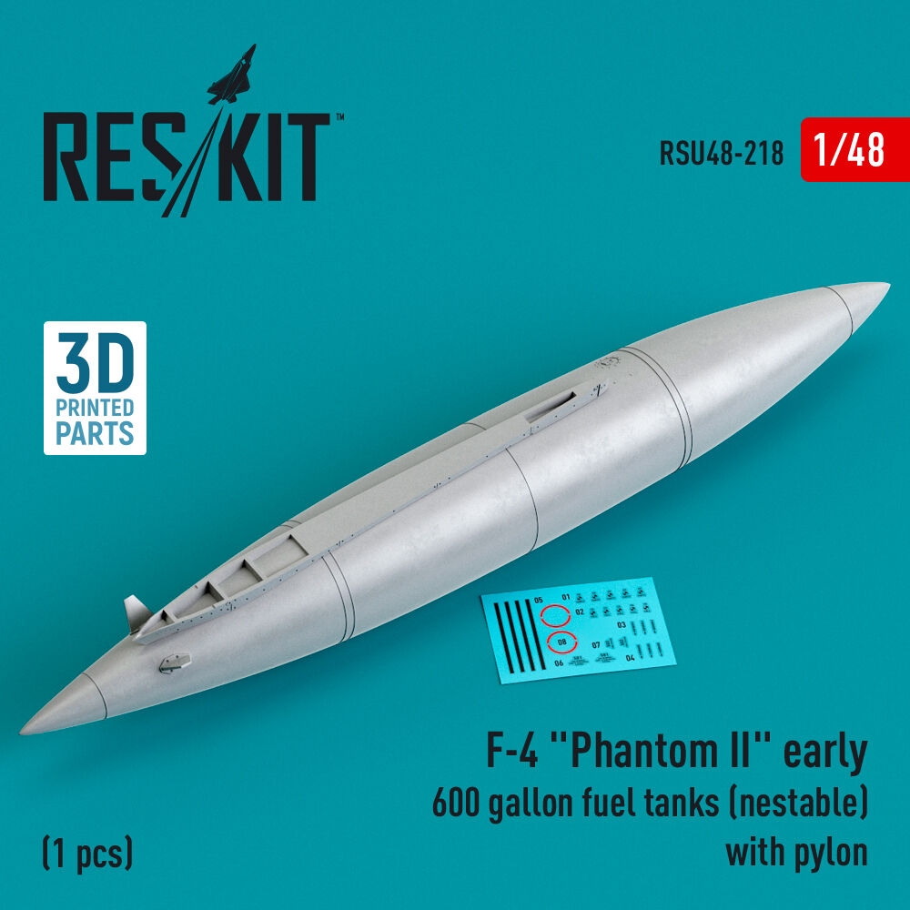 F-4 Phantom II early 600 gallon fuel tanks (nestable) with pylon (1 pcs) (3D Printed)