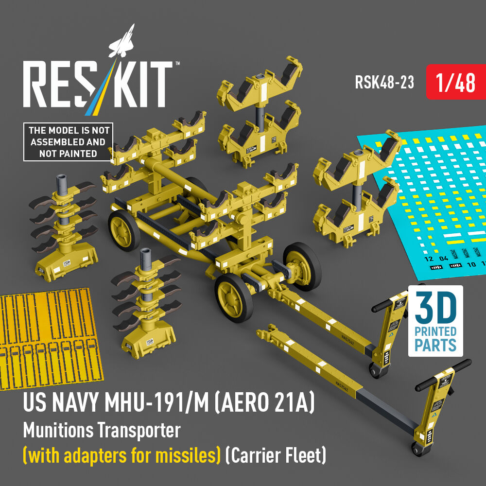US NAVY MHU-191/M (AERO 21A) Munitions Transporter (with adapters for missiles) (Carrier Fleet) (3D Printed model kit)