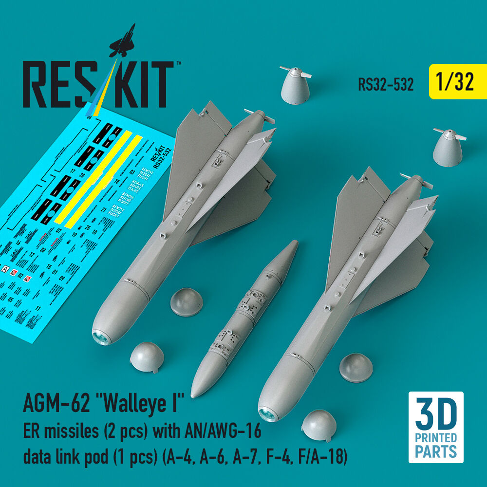 AGM-62 Walleye I ER missiles (2 pcs) with AN/AWG-16 data link pod (1 pcs) (A-4, A-6, A-7, F-4, F/A-18) (3D Printed)