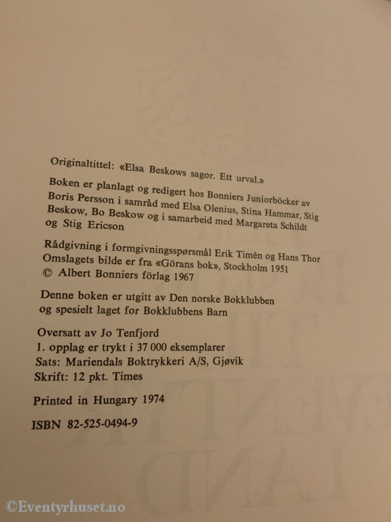 Elsa Beskow. 1974. Til Eventyrland. Førsteutgave. Eventyrbok