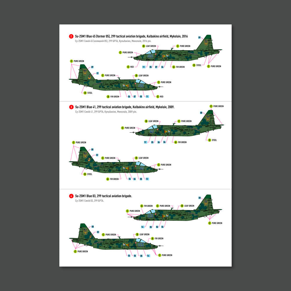 Su-25 Frogfoot Clover (BLUE 03, 05, 41, 45) Ukrainian Air Forces (Main Decals with Stencils)(1/48)