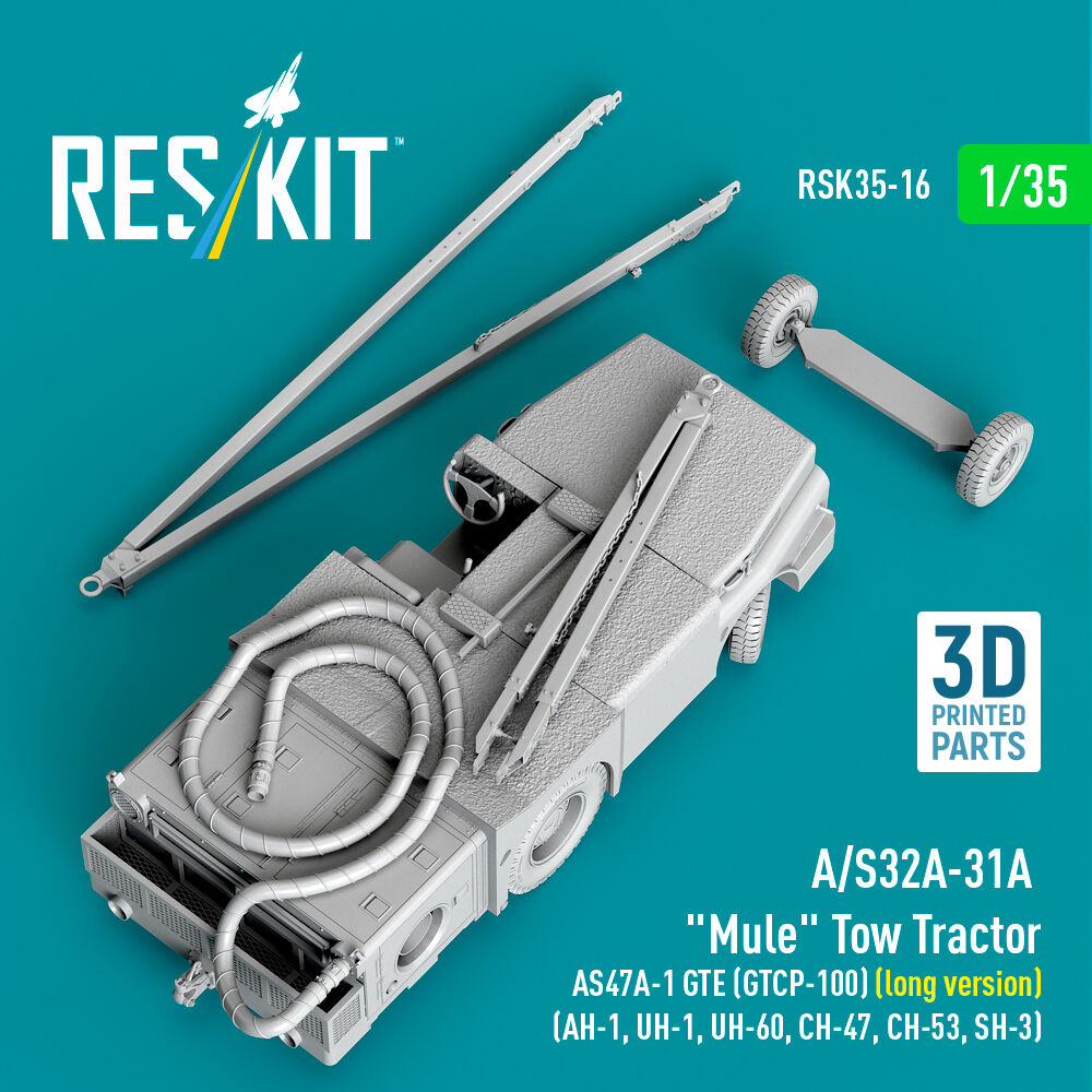 A/S32A-31A Mule Tow Tractor AS47A-1 GTE (GTCP-100) (long version) (AH-1, UH-1, UH-60, CH-47, CH-53, SH-3) (3D Printed model kit)