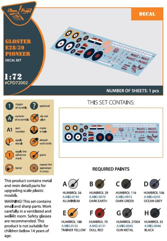 Gloster E28/39 Pioneer decal set