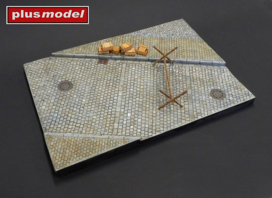 Display base – Cobblestone street with sidewalk