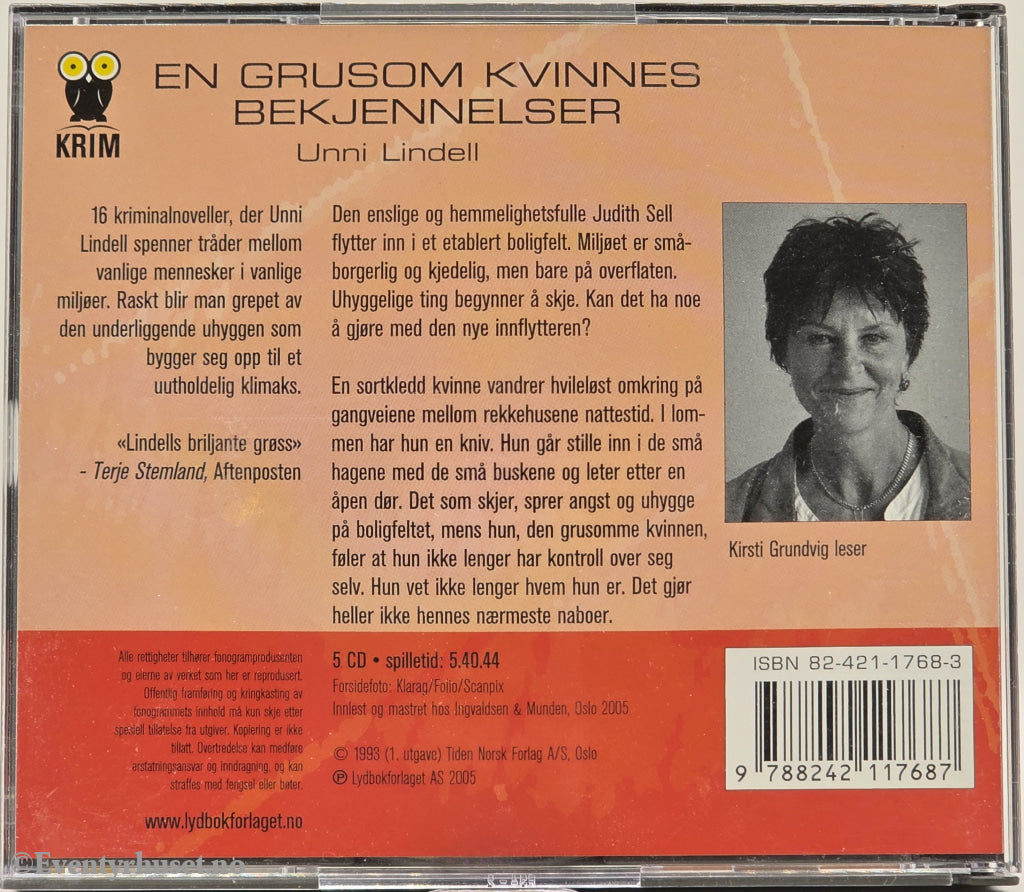 En grusom kvinnes bekjennelser – Unni Lindell. Lydbok på CD.