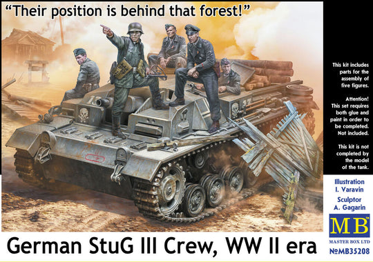 German StuG III Crew, WWII era.Their position is behind that forest