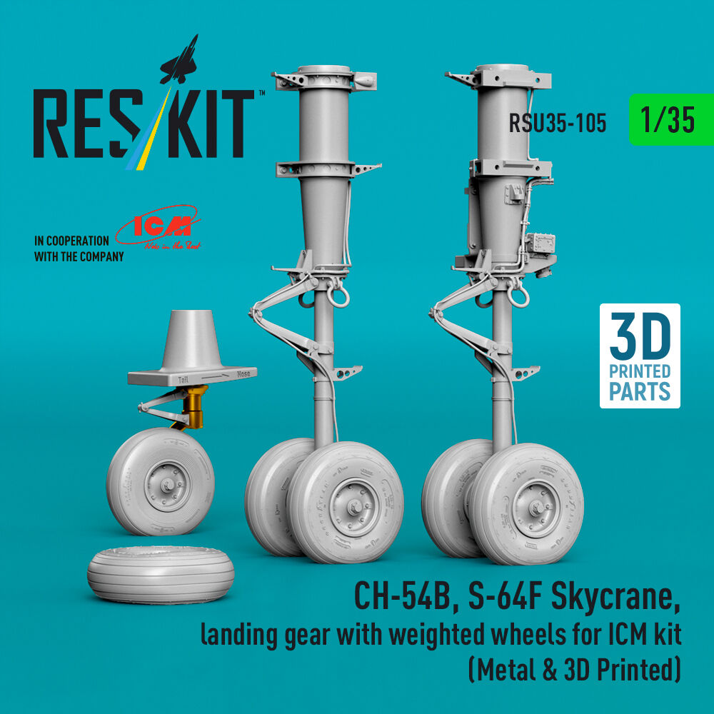 CH-54B, S-64F Skycrane, landing gear with weighted wheels (Metal & 3D Printed) for ICM