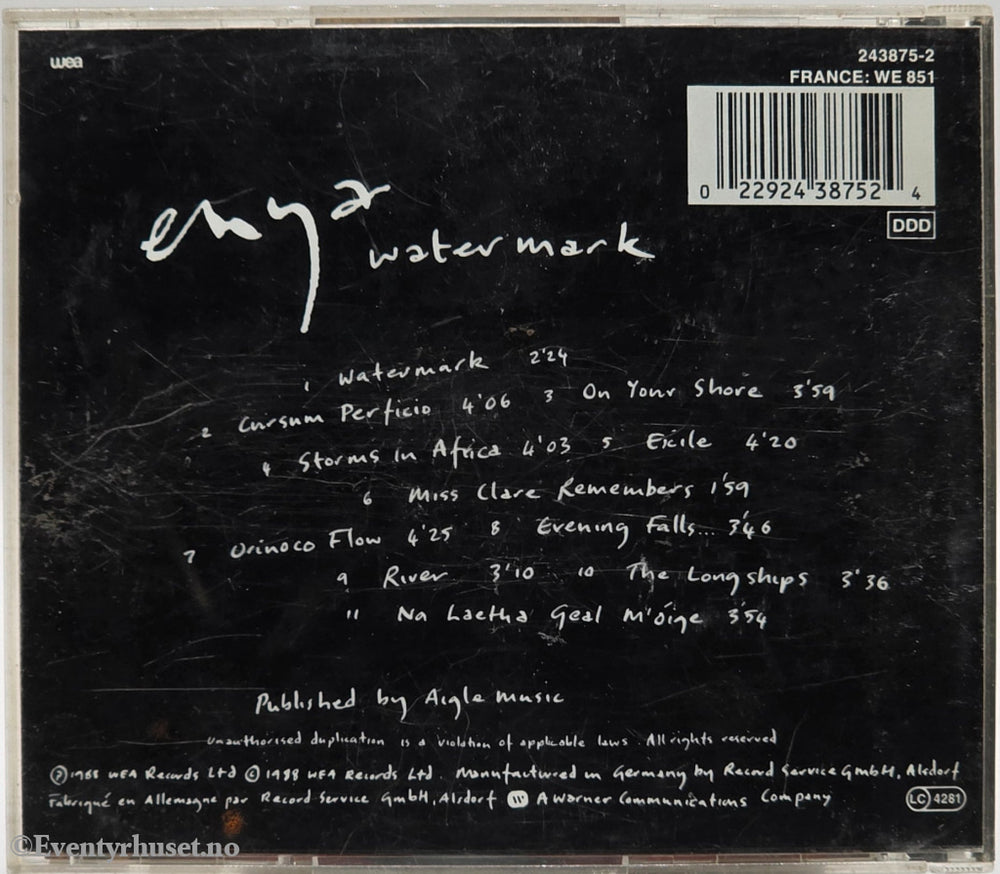 Enya, 1988, Watermark. Musikk-CD.