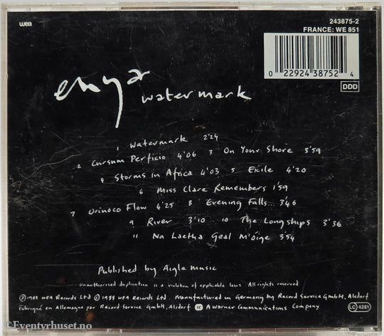 Enya, 1988, Watermark. Musikk-CD.