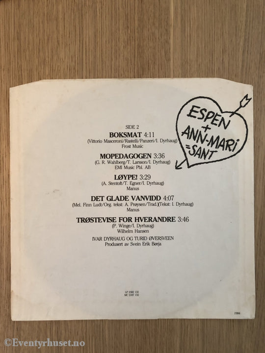 Espen + Ann-Mari = Sant. 1982. Lp. Lp Plate