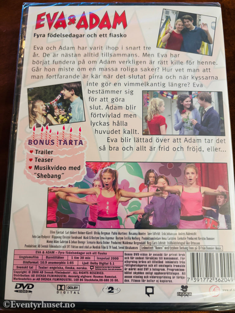 Eva & Adam – Fyra födelsedagar och ett fiasko. DVD. Ny i plast!