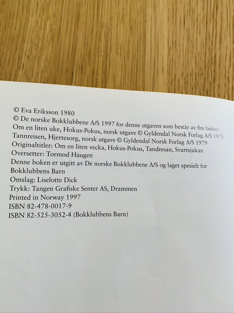 Eva Eriksson. 1997 (1980). Bella Og Gustav. Fire Bøker I Ett Bind. Fortelling