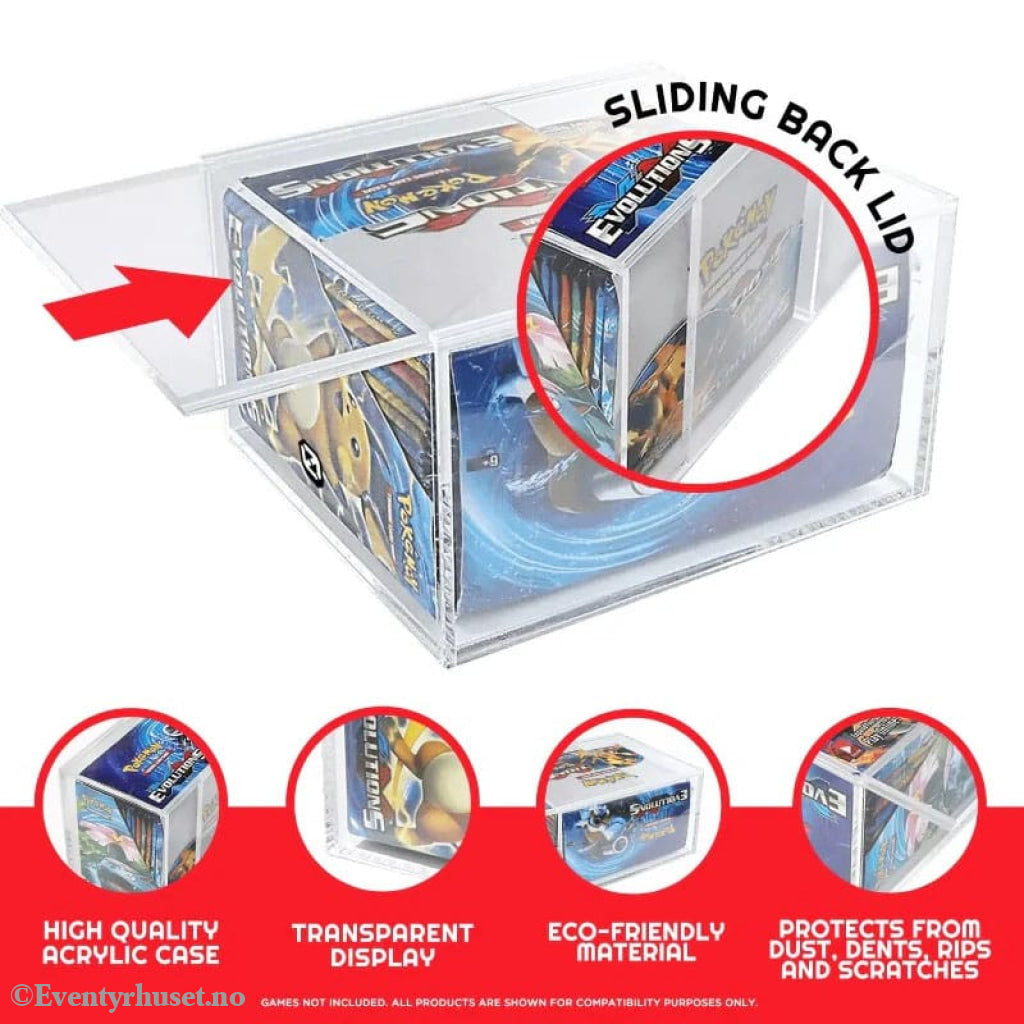 Evoretro Acrylic Display Case for Booster Boxes / Elite Trainer Boxes Ver. 1 with Sliding Lid Storage & Protection