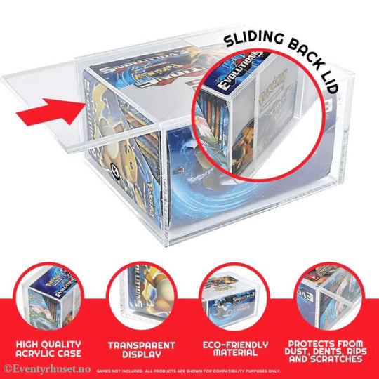 Evoretro Acrylic Display Case for Booster Boxes / Elite Trainer Boxes Ver. 1 with Sliding Lid Storage & Protection