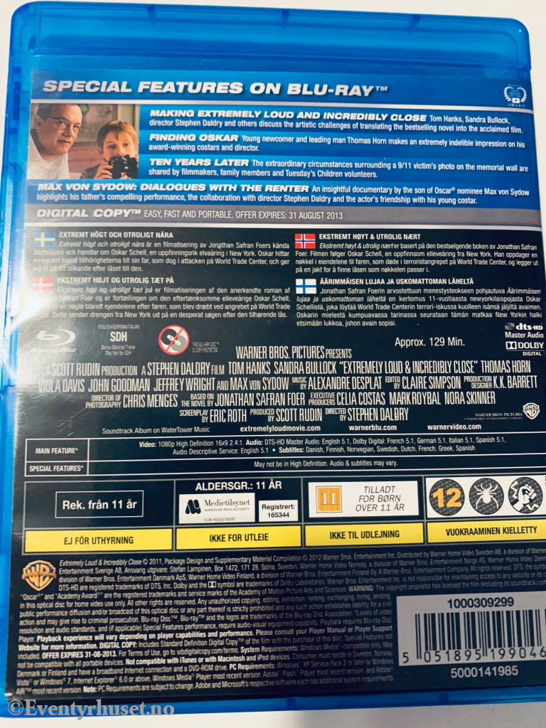 Extremely Loud & Incredibly Close. Blu - Ray. Blu - Ray Disc