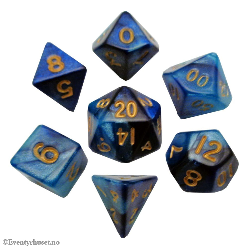 FanRoll Mini Dice Set Blue/Light Blue with Gold Numbers (7) Games