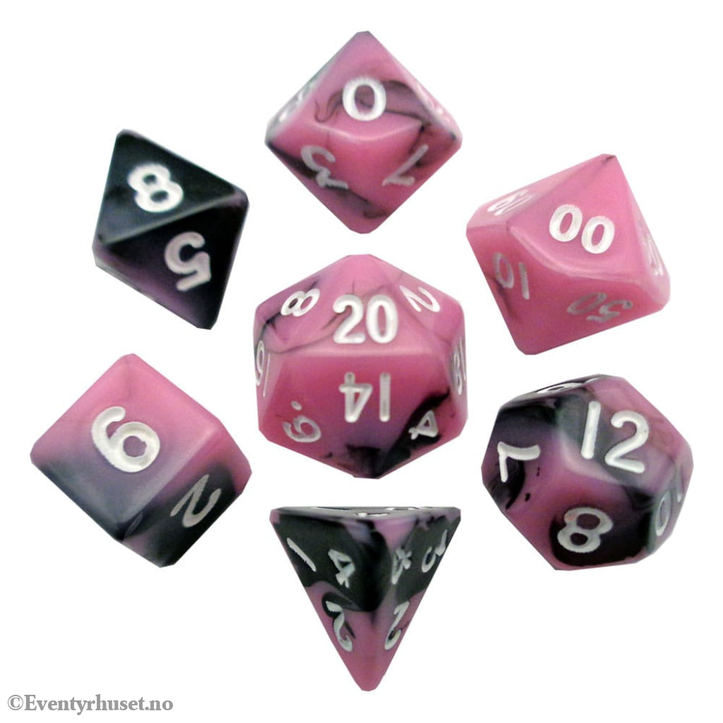 FanRoll Mini Dice Set Pink/Black with White Numbers (7) Games