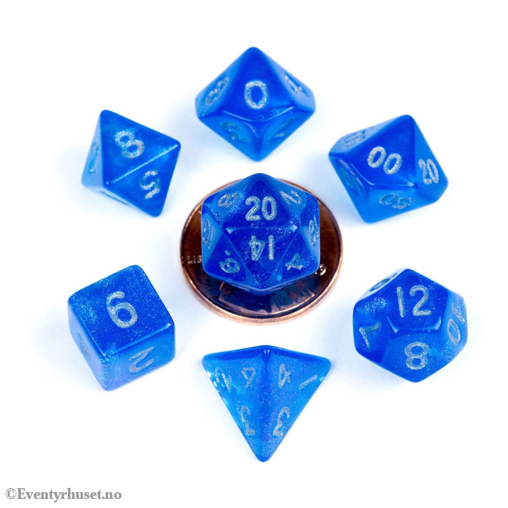 FanRoll Mini Dice Set Stardust Blue with Silver Numbers (7) Games