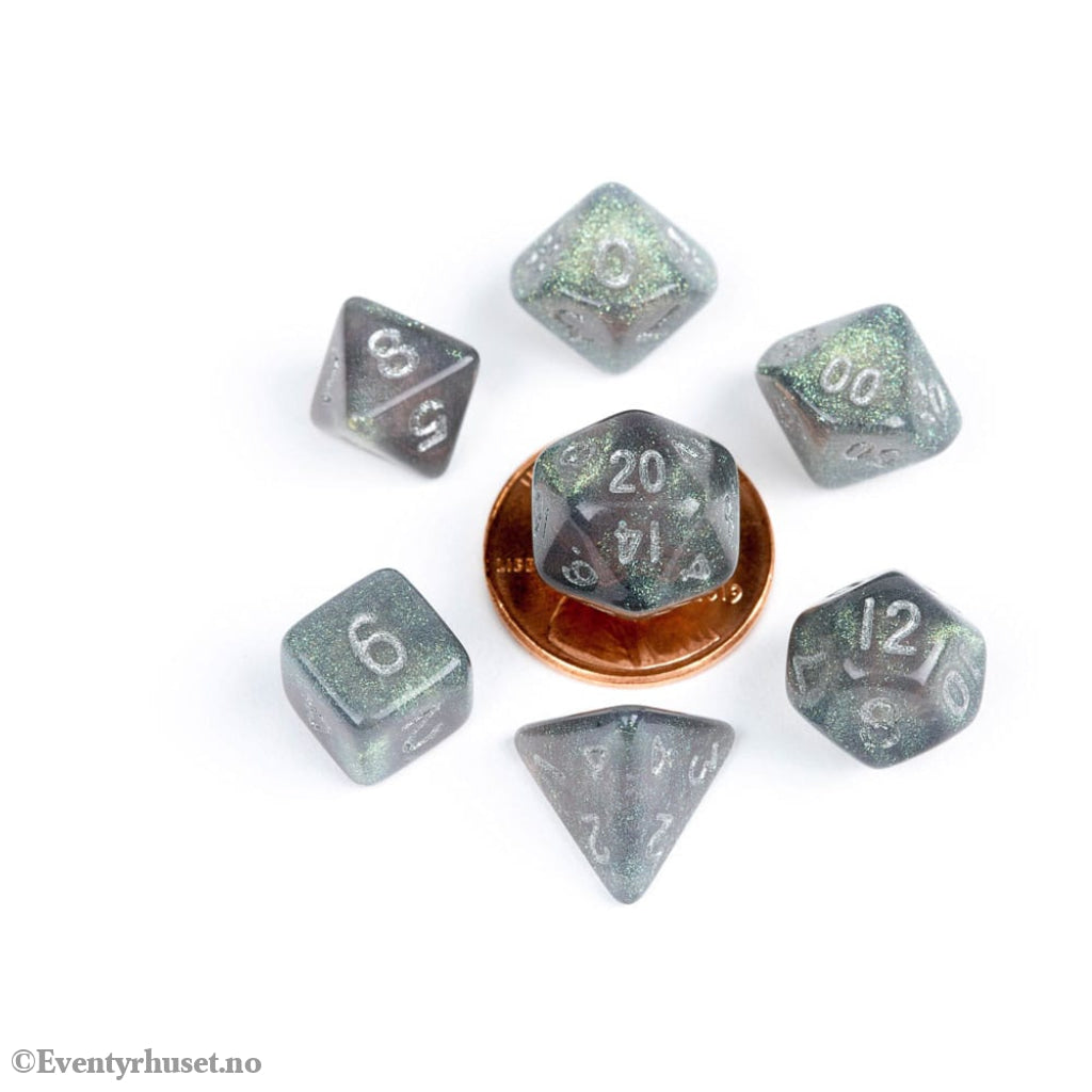 FanRoll Mini Dice Set Stardust Gray with Silver Numbers (7) Games