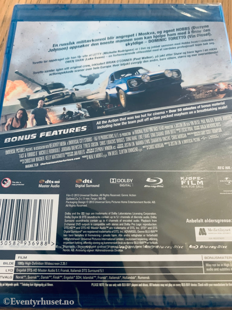 Fast & Furious 6 (2013). Blu-Ray. Ny i plast!