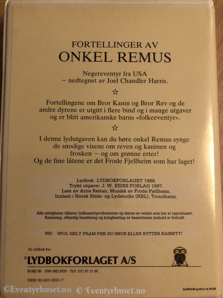 Fortellinger Av Onkel Remus. 1988. Kassettbok (2 Kassetter).