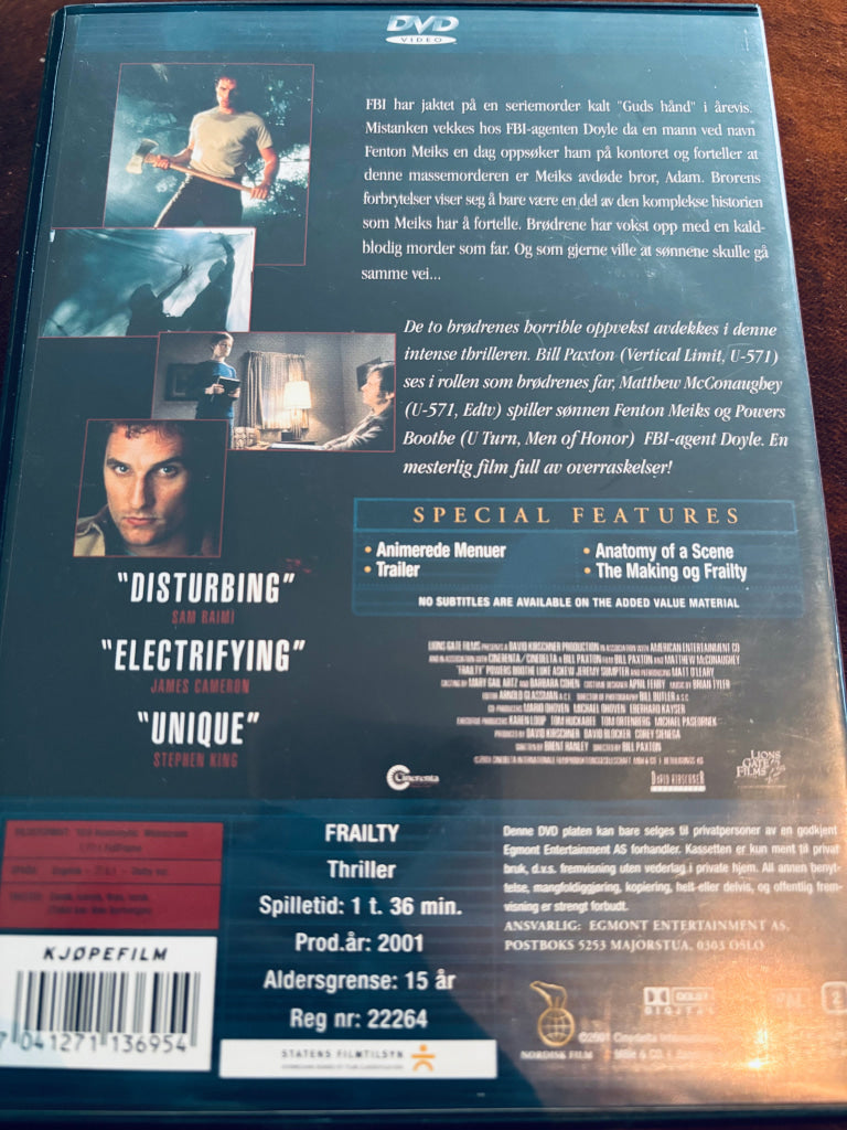 Frailty. DVD.