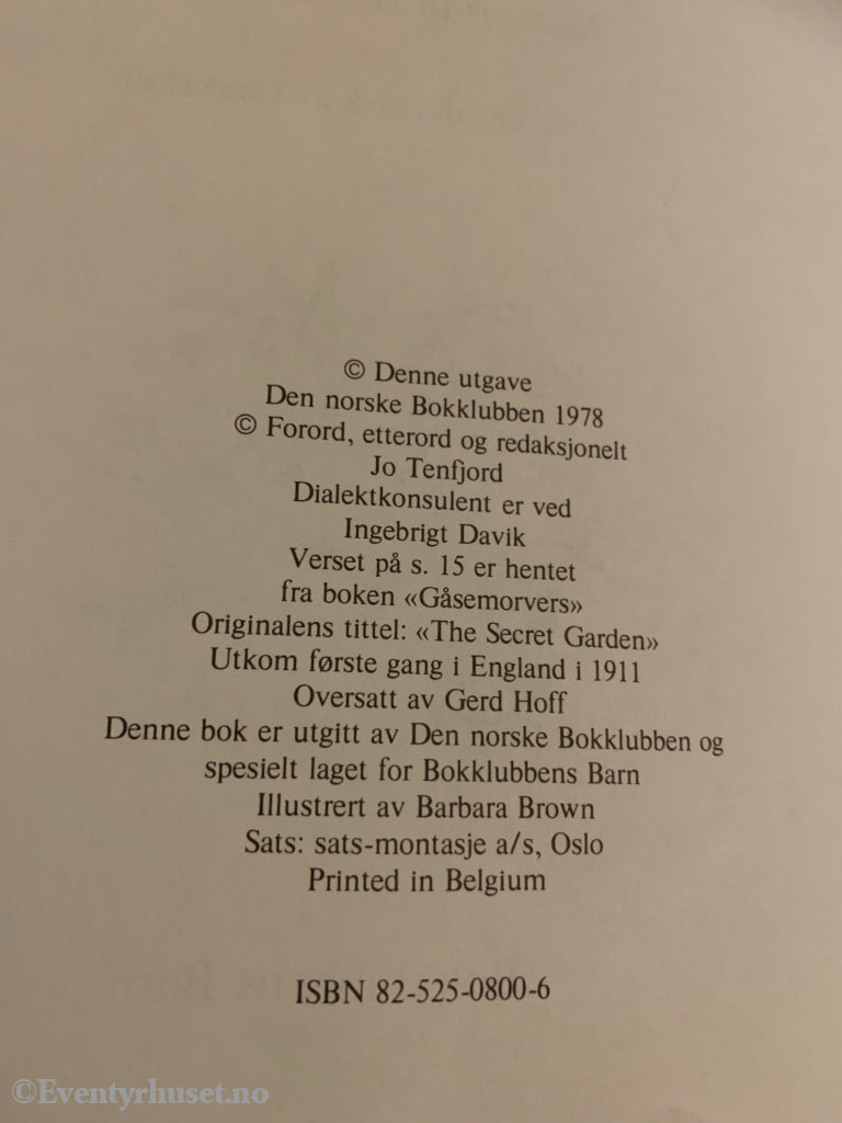 Frances Hodgson Burnett. 1911/78. Hemmelige Hagen. Fortelling