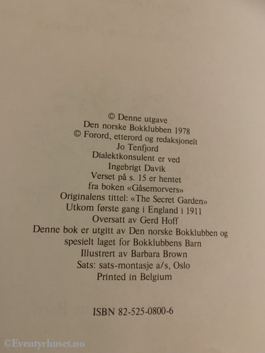 Frances Hodgson Burnett. 1911/78. Hemmelige Hagen. Fortelling