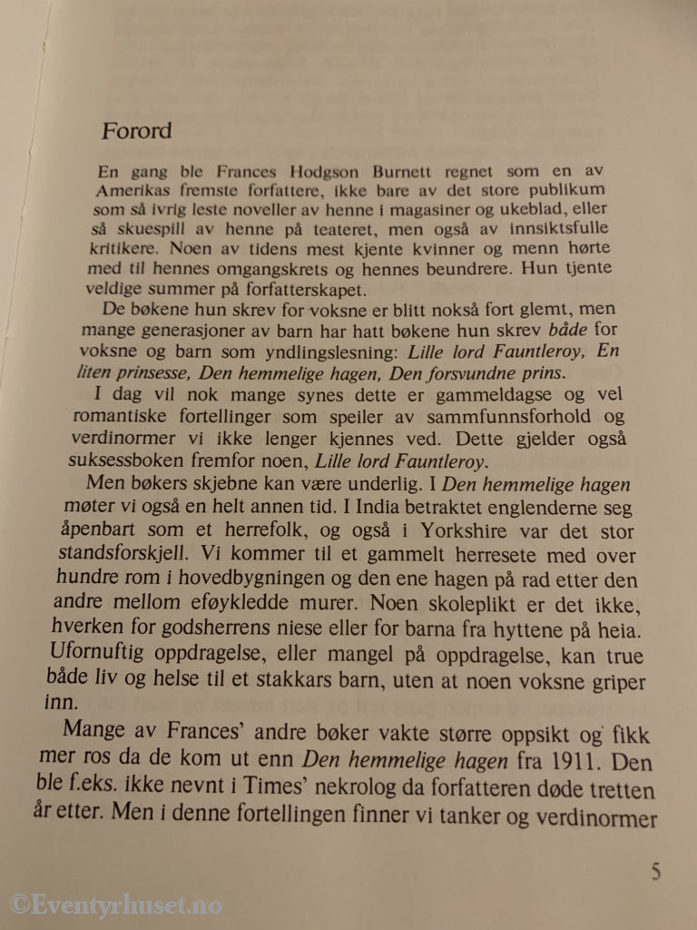 Frances Hodgson Burnett. 1911/78. Hemmelige Hagen. Fortelling