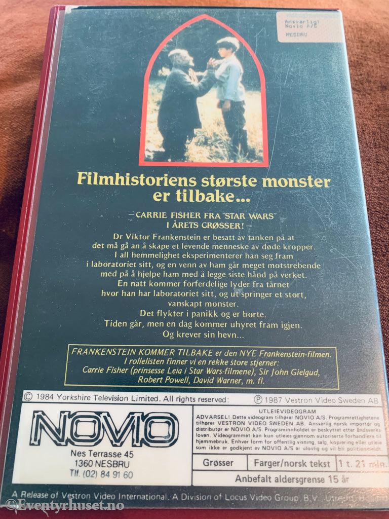 Frankenstein kommer tilbake. 1987. VHS Big Box. VHS Big Box