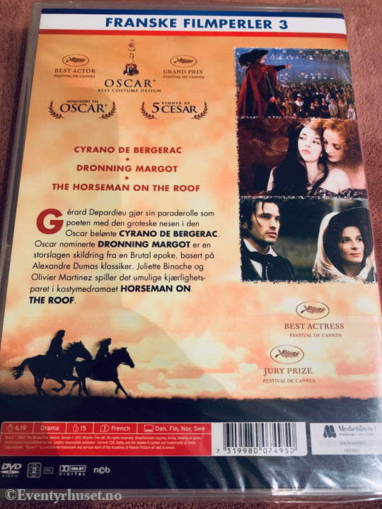 Franske Filmperler 3: Cyrano de Bergerac (1990), Dronning Margot (1994), The Horseman on the Roof (1995). DVD samleboks. Ny i plast!