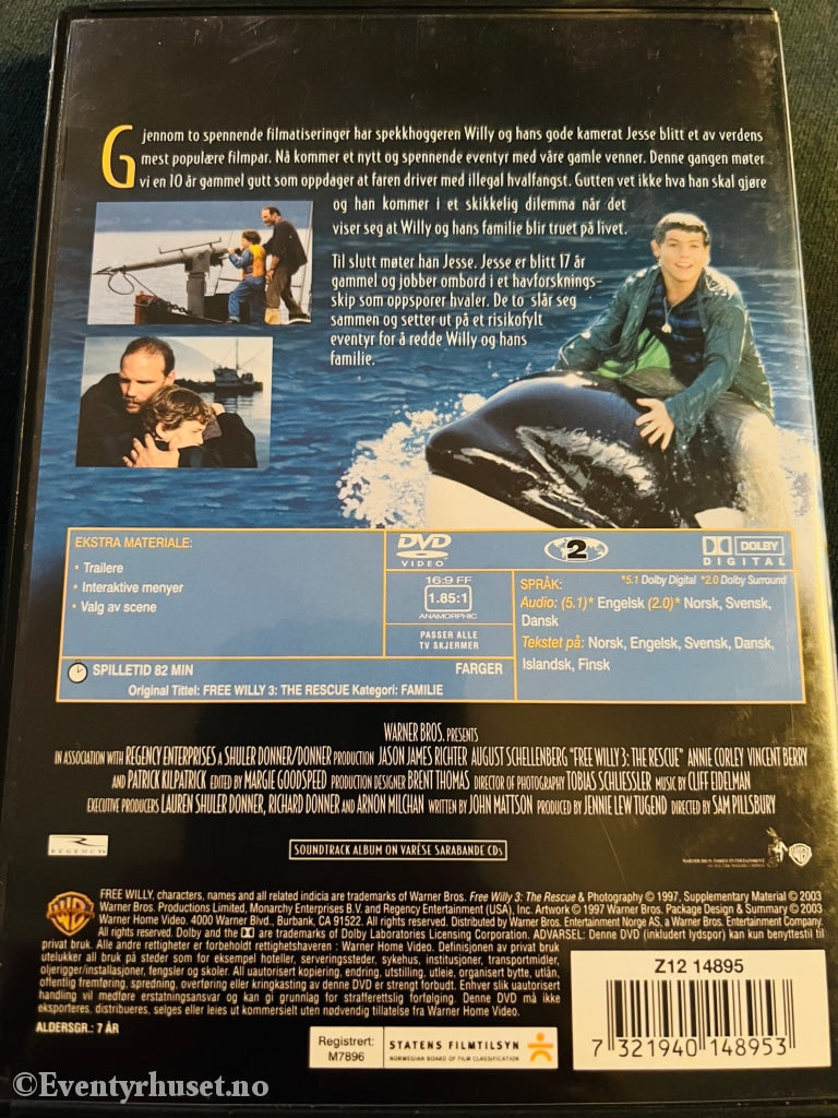 Free Willy 3. Redningsaksjonen. 1997. Dvd. Dvd