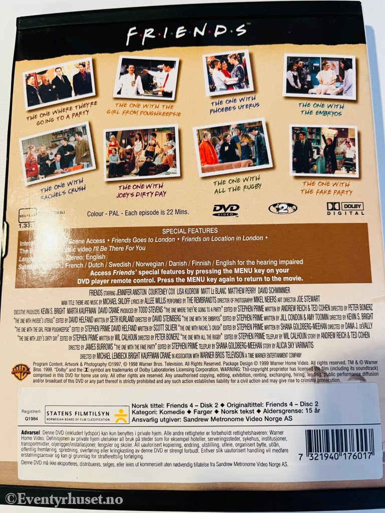 Friends - Serie 4. Episode 9 - 16. Dvd Snapcase.
