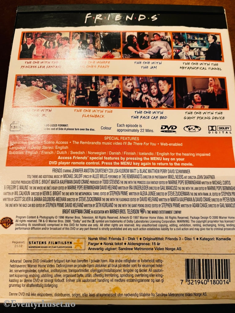 Friends - Sesong 3. Episode 1-8. Dvd Snapcase.