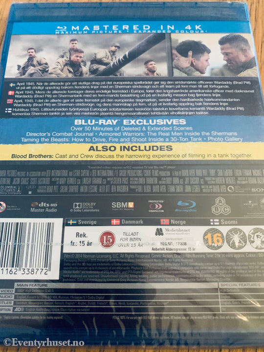 Fury (2014). Blu-Ray. Ny i plast!