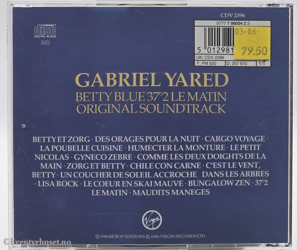 Gabriel Yared. 1986. 37°2 Le Matin (Betty Blue) (Original Motion Picture Soundtrack). CD.