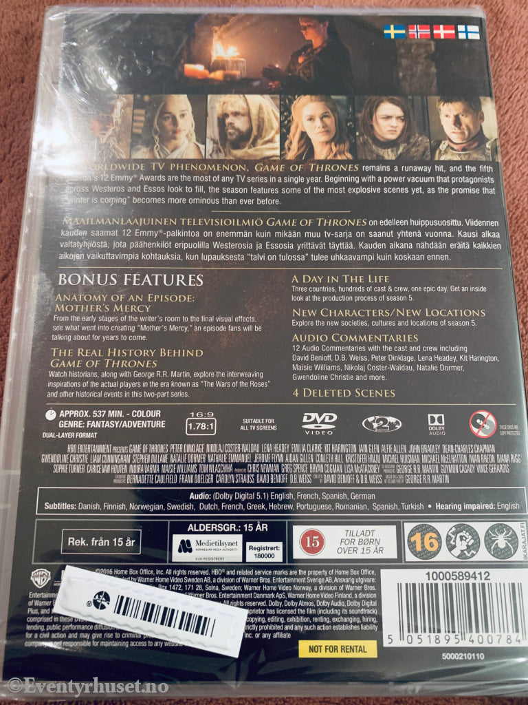 Game of Thrones The Complete Fifth Season. DVD samleboks. Ny i plast!