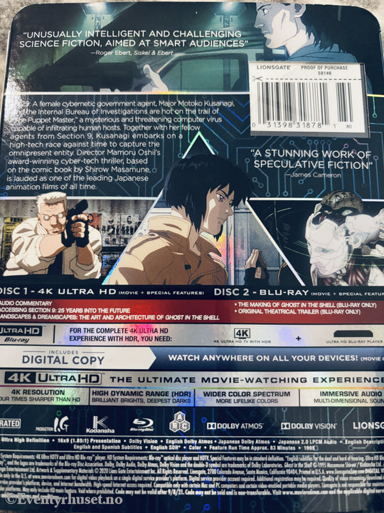 Ghost in the Shell. 1995. 4K Ultra HD + Blu-ray slipcase.