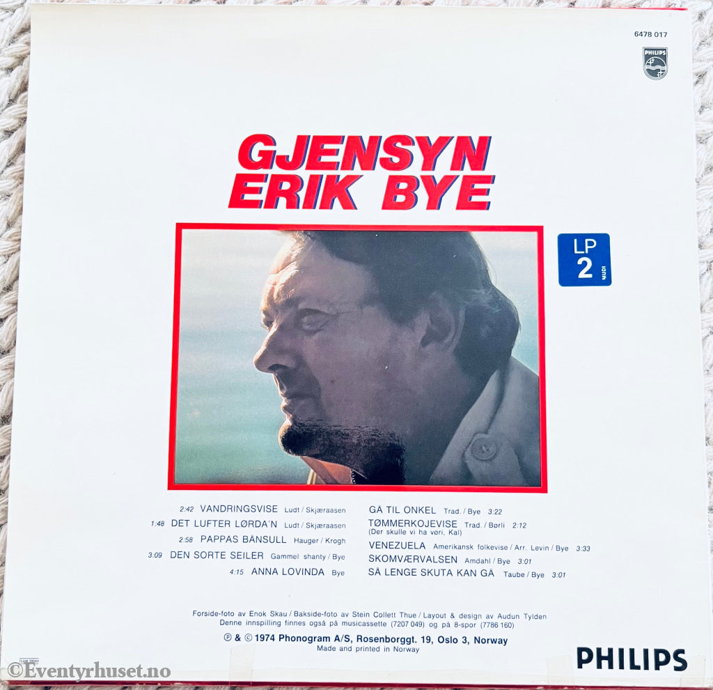 Gjensyn Erik Bye. 1974. Lp. Lp Plate